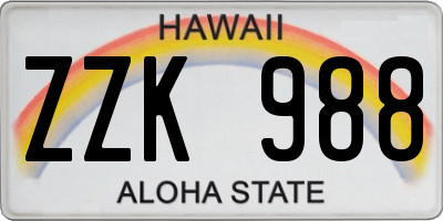 HI license plate ZZK988
