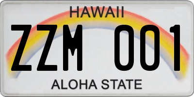 HI license plate ZZM001