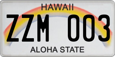 HI license plate ZZM003