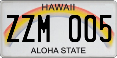 HI license plate ZZM005