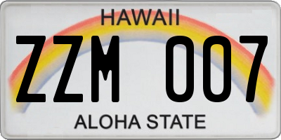 HI license plate ZZM007