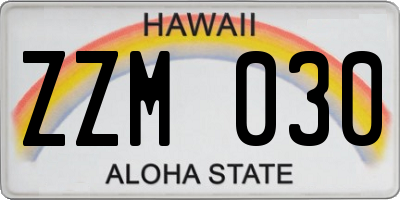 HI license plate ZZM030