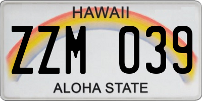 HI license plate ZZM039