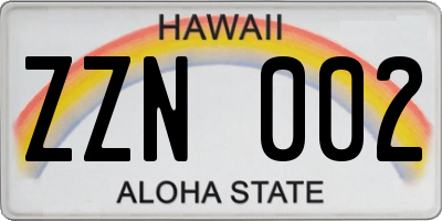 HI license plate ZZN002