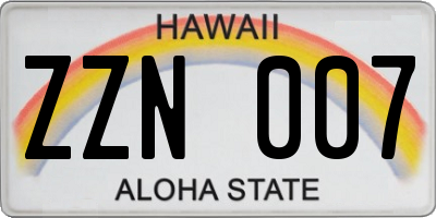 HI license plate ZZN007