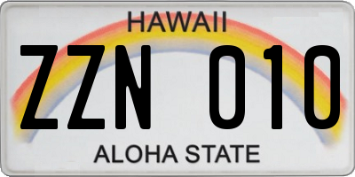 HI license plate ZZN010