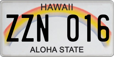 HI license plate ZZN016