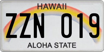 HI license plate ZZN019