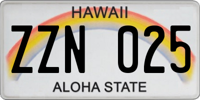 HI license plate ZZN025
