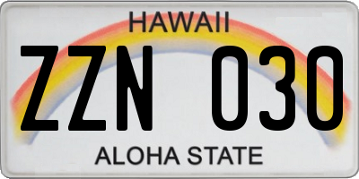 HI license plate ZZN030