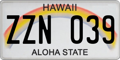 HI license plate ZZN039