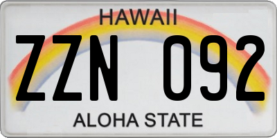 HI license plate ZZN092