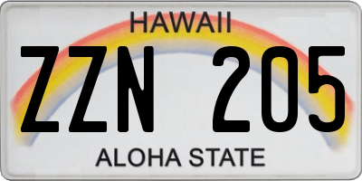 HI license plate ZZN205