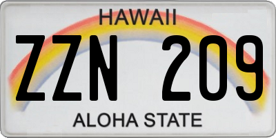 HI license plate ZZN209