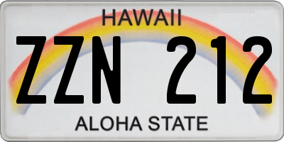 HI license plate ZZN212