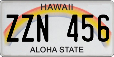 HI license plate ZZN456