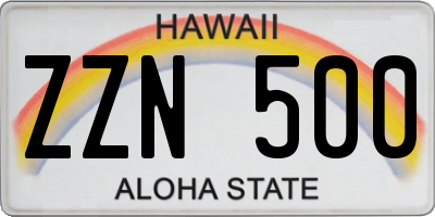 HI license plate ZZN500