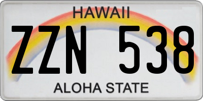 HI license plate ZZN538