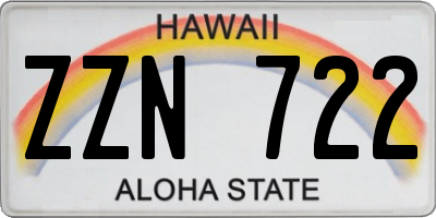 HI license plate ZZN722