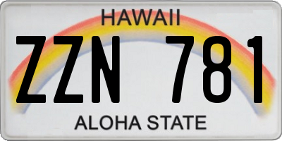 HI license plate ZZN781