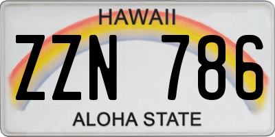 HI license plate ZZN786