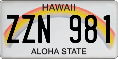 HI license plate ZZN981