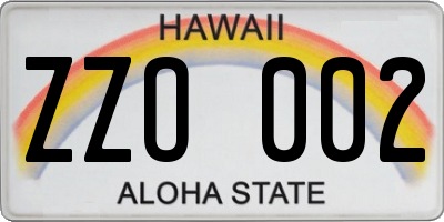 HI license plate ZZO002