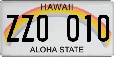 HI license plate ZZO010