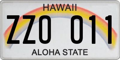 HI license plate ZZO011