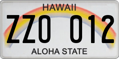 HI license plate ZZO012