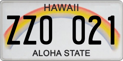 HI license plate ZZO021