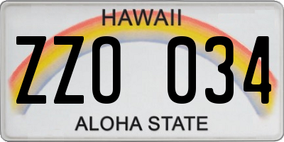 HI license plate ZZO034