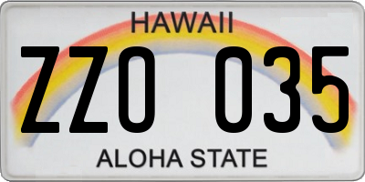 HI license plate ZZO035