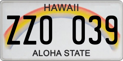HI license plate ZZO039