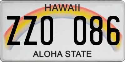 HI license plate ZZO086