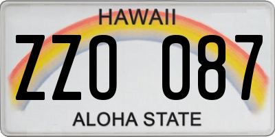 HI license plate ZZO087