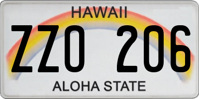 HI license plate ZZO206