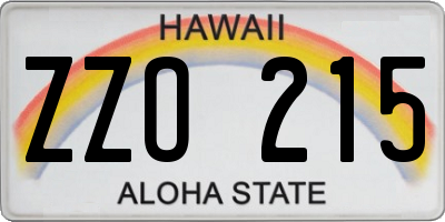 HI license plate ZZO215