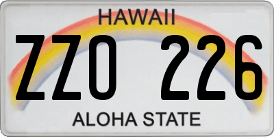 HI license plate ZZO226