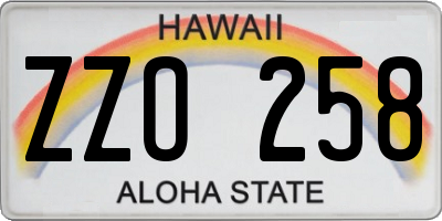 HI license plate ZZO258