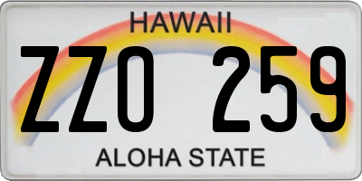 HI license plate ZZO259