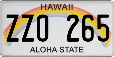 HI license plate ZZO265