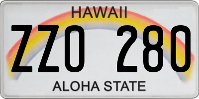 HI license plate ZZO280