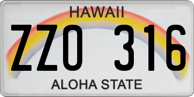 HI license plate ZZO316