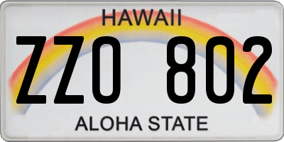 HI license plate ZZO802