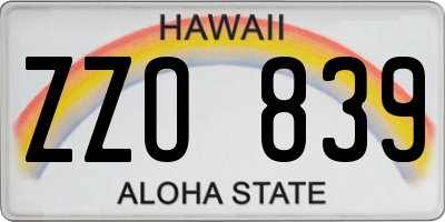 HI license plate ZZO839