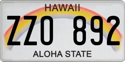 HI license plate ZZO892