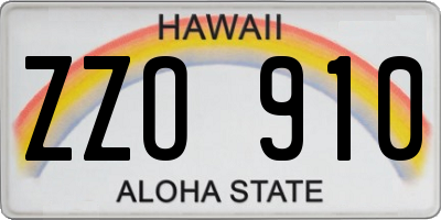 HI license plate ZZO910