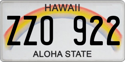 HI license plate ZZO922