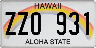 HI license plate ZZO931